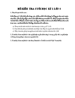 Đề kiểm tra cuối học kỳ 1 lớp 8